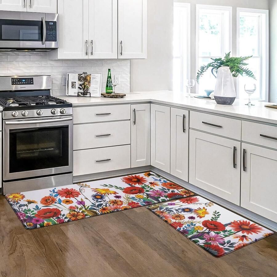 Keukenmat keukentapijtenset antislip wasbaar 2 stuks 44 x 75 + 44 x 120 cm