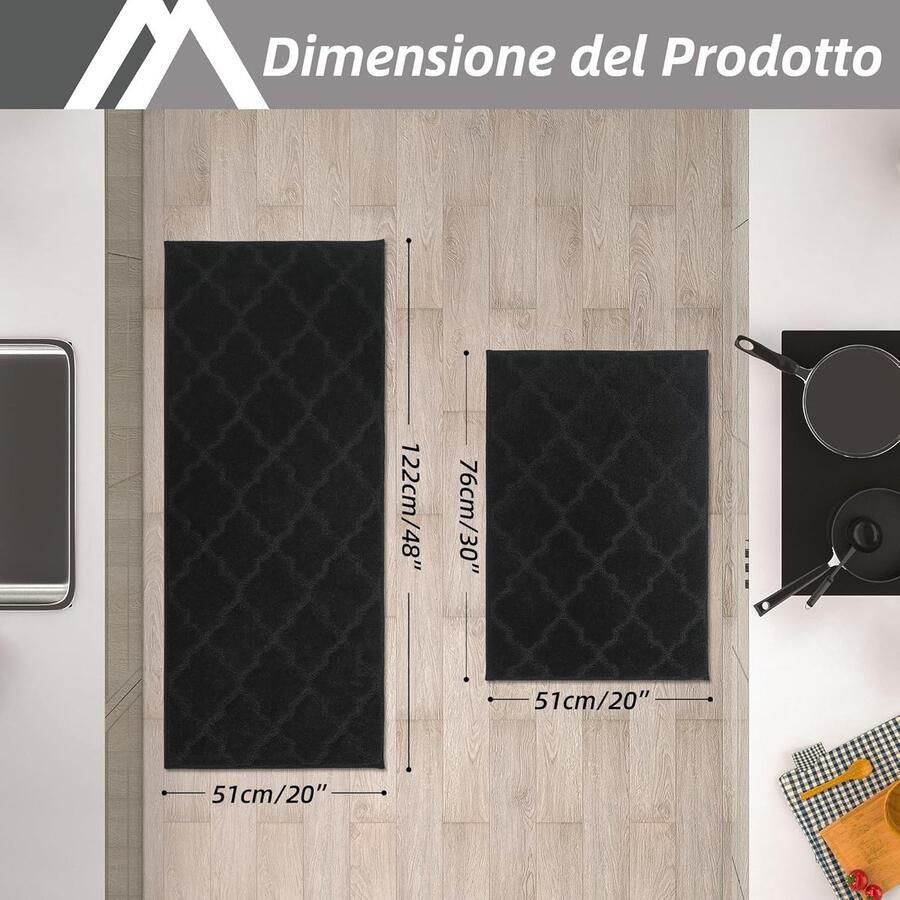 Keukenmat keukentapijtenset antislip wasbaar 2 stuks (51 x 76 cm + 51 x 122 cm zwart)