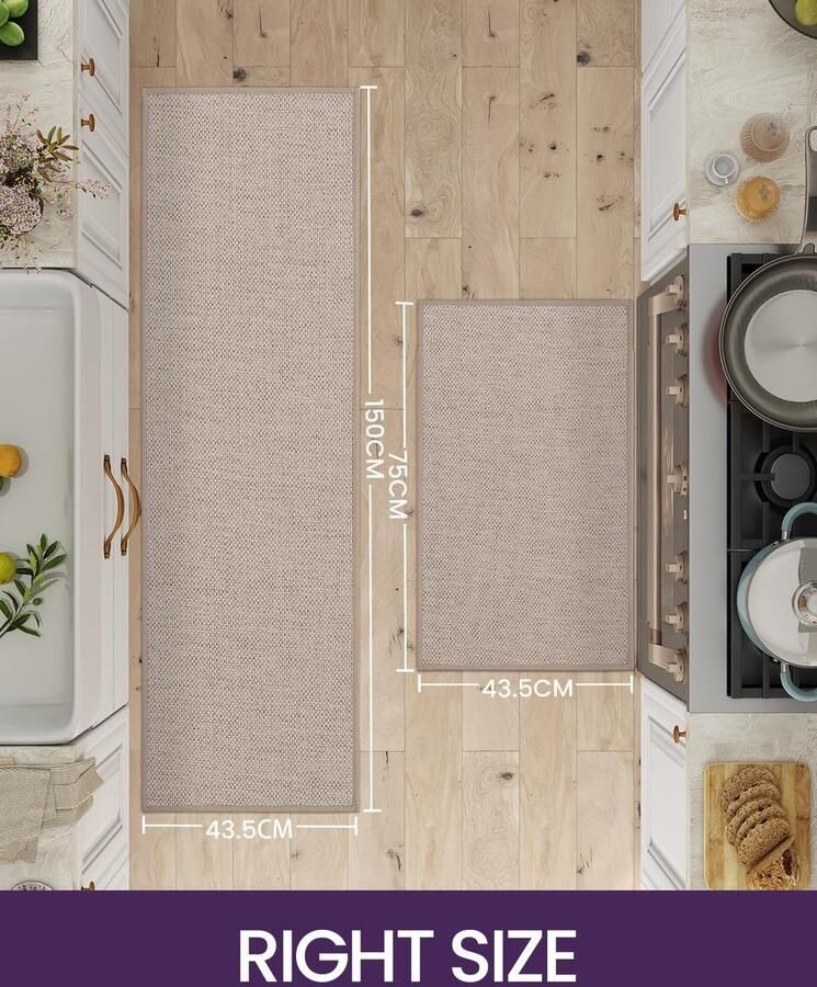 Keukenmat keukentapijtenset antislip wasbaar 43 5 x 75 cm + 43 5 x 150 cm beige