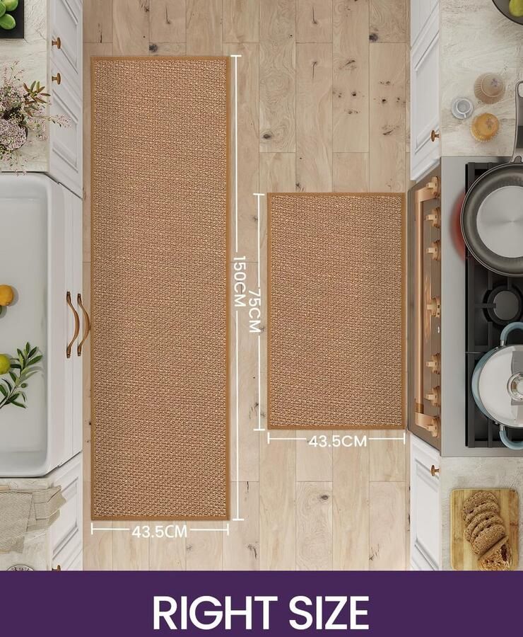 Keukenmat keukentapijtenset antislip wasbaar 43 5 x 75 cm + 43 5 x 150 cm bruin