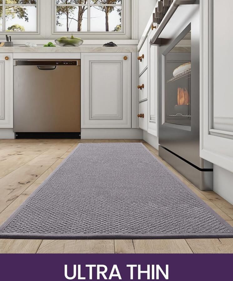 Keukenmat keukentapijtenset antislip wasbaar 43 5 x 75 cm + 43 5 x 150 cm grijs 2 stuks