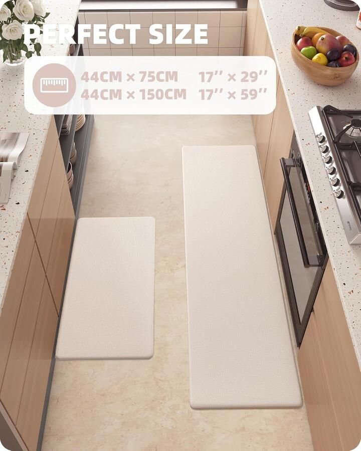 Keukenmat keukentapijtenset antislip wasbaar 44 x 75 + 44 x 150 cm (Beige)