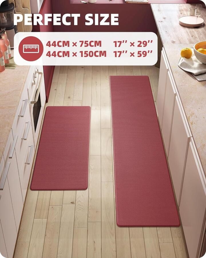 Keukenmat keukentapijtenset antislip wasbaar 44 x 75 + 44 x 150 cm (Rood)