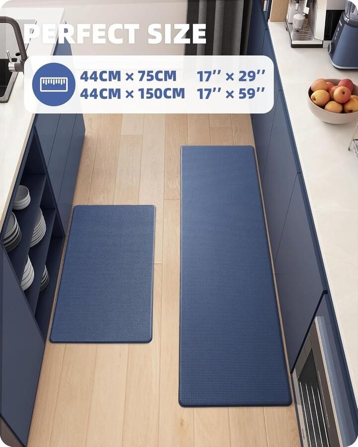 Keukenmat keukentapijtenset antislip wasbaar (44 x 75 cm + 44 x 150 cm Blauw)