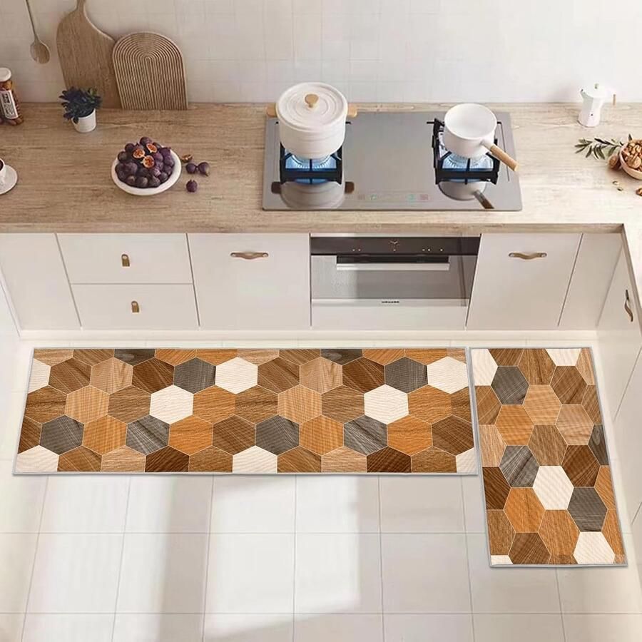 Keukenmat keukentapijtenset antislip wasbaar Set van 2 (Geometrie C 40x60+40x120cm)