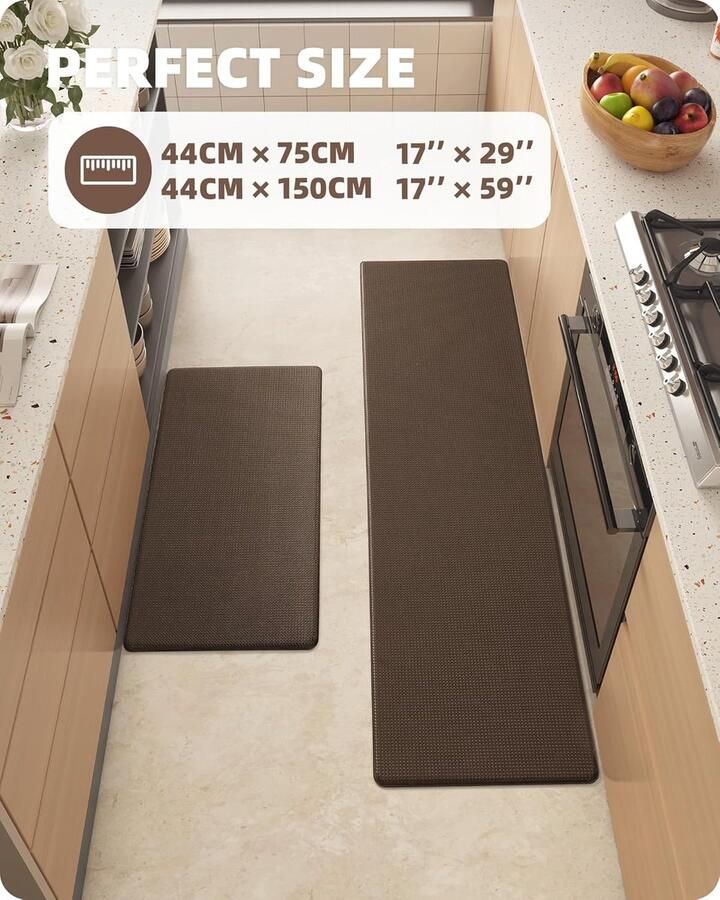 Keukenmat keukentapijtenset antislip wasbaar t 44 x 75 + 44 x 150 cm (Bruin)