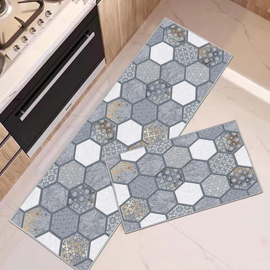 Keukenmatten antislip wasbare keuken tapijten deurmat tapijt vloermat 2-delige keukenmatten voor woondecoratie (Geometrie B 40x60+40x120cm)