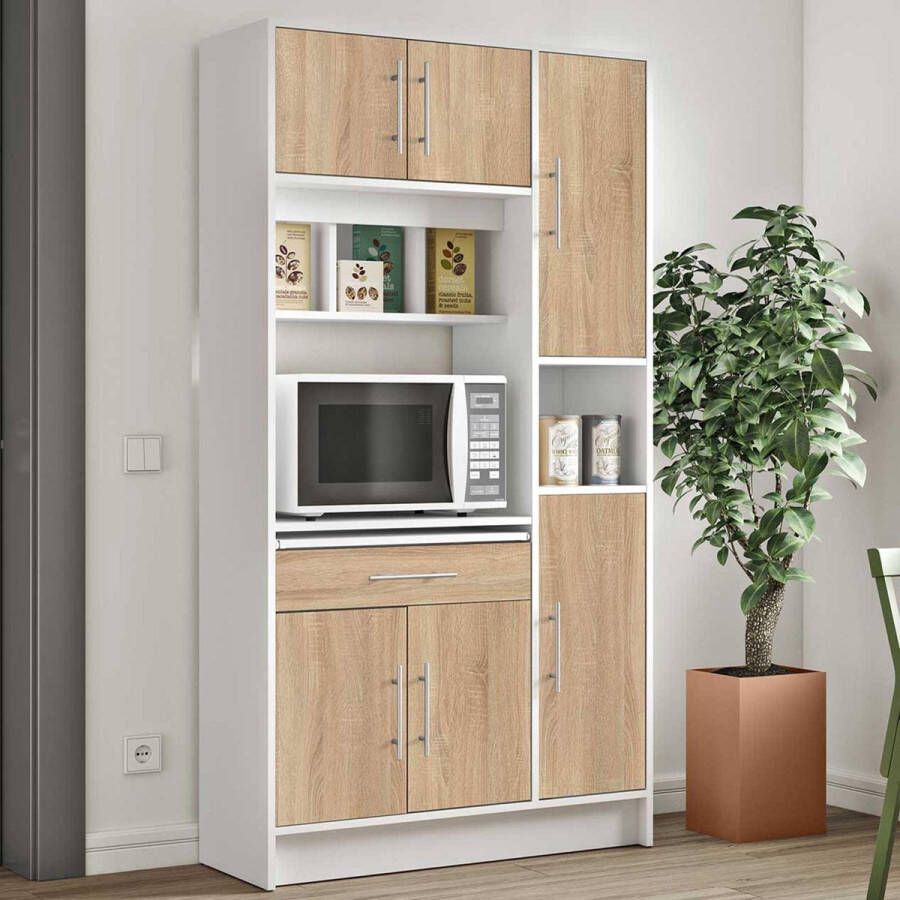 Keukenmeubel MADY 5 kasten & 1 lade Wit en eiken L 91 cm x H 180 cm x D 40 cm