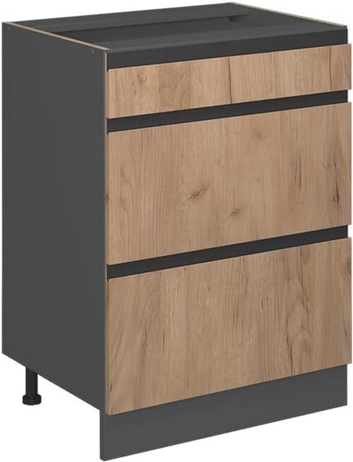 R-line Keukenonderkast met laden 60 cm breed J-vorm in goud Antraciet