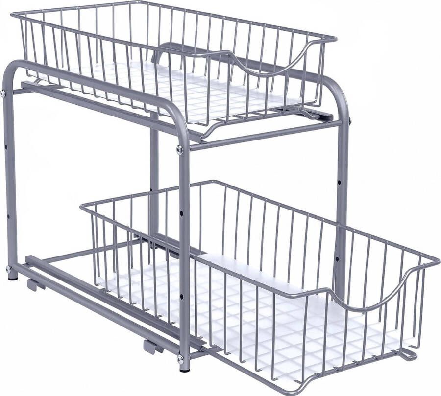 Keukenorganiser 2 uittrekbare laden voor kasten stapelbare lade-organiser voor keuken badkamer zilver