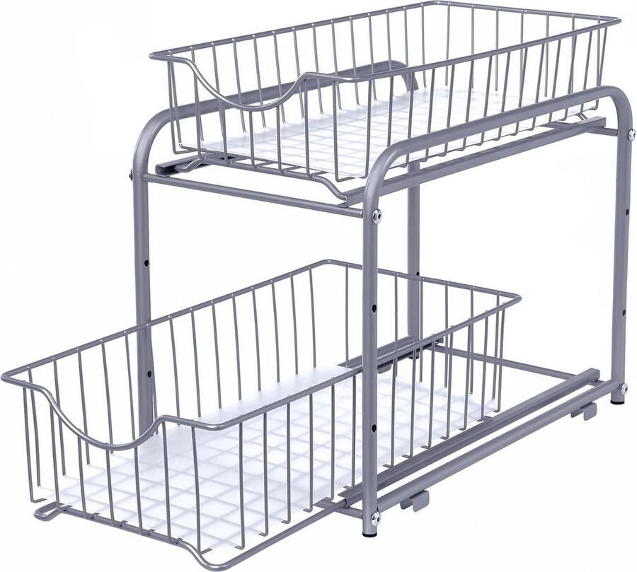 Keukenorganiser met 2 uittrekbare laden stapelbare lade-organiser voor keuken en badkamer zilver
