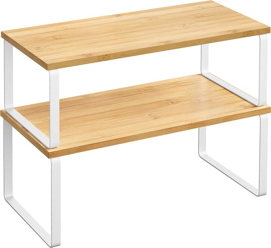 Keukenorganizer set van 2 – uitbreidbaar – stapelbaar – wolkwit –naturel beige