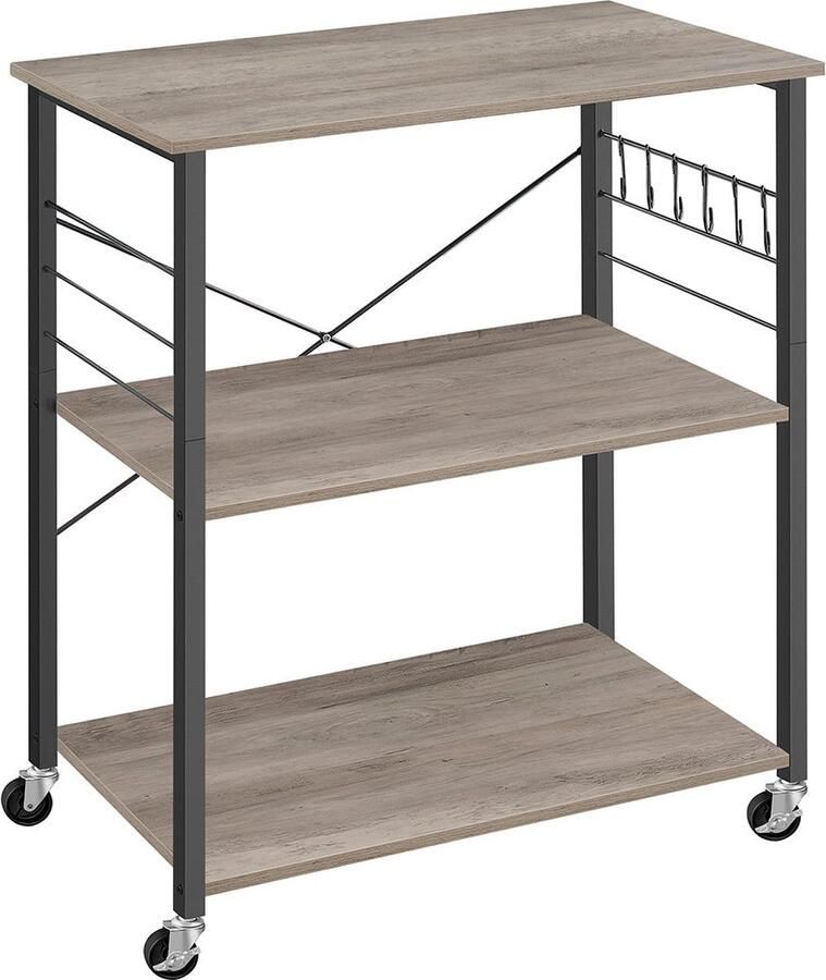 Rootz Living Rootz Keukenplank 3-Tier Cart Opbergrek op wielen Greige Gevlekt Zwart Spaanplaat Staal 40cm x 80cm x 89cm
