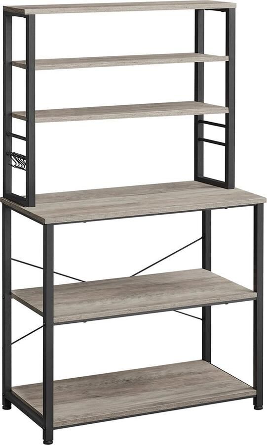 Rootz Living Rootz Keukenplank 6-laags Organizer Plank Opbergrek Spaanplaat & Staal 40cm x 80cm x 167cm 21kg Greige Zwart