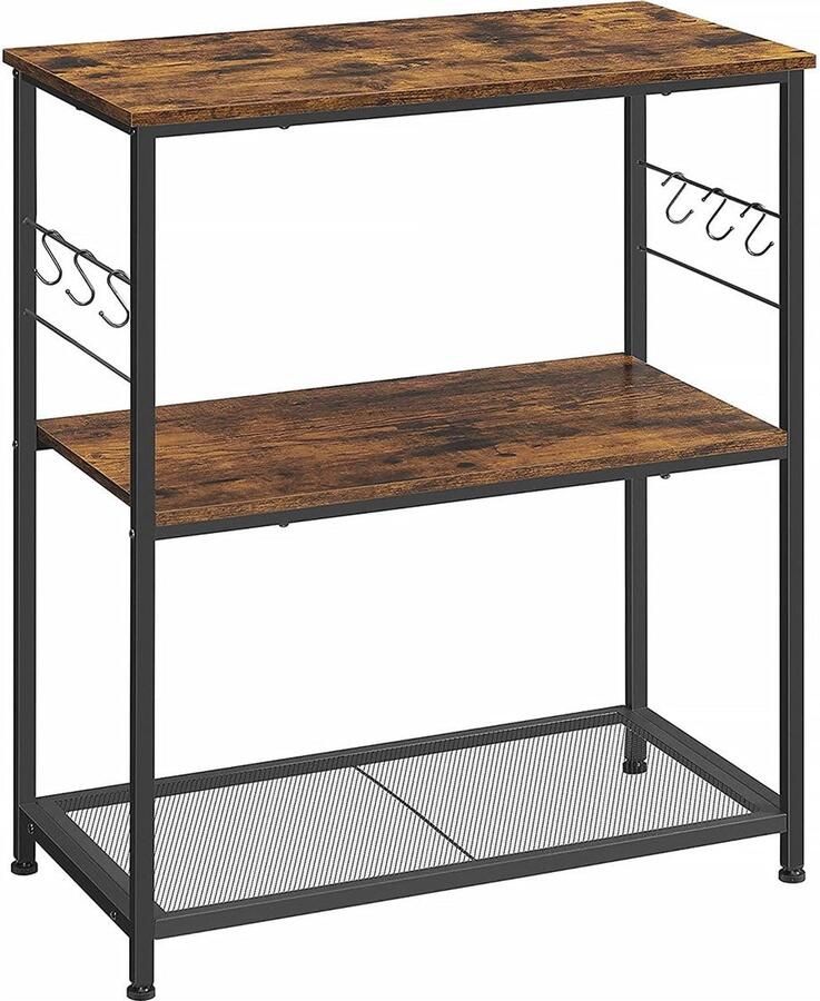 Rootz Living Rootz Keukenplank in industriële stijl met haken Vintage bruin-zwart spaanplaat en staal 80 cm x 40 cm x 90 cm robuust ontwerp