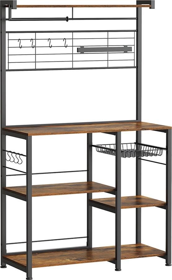 Woon Wereld Keukenplank met magneetstrip voor messen en 12 haken in vintage bruin en zwart