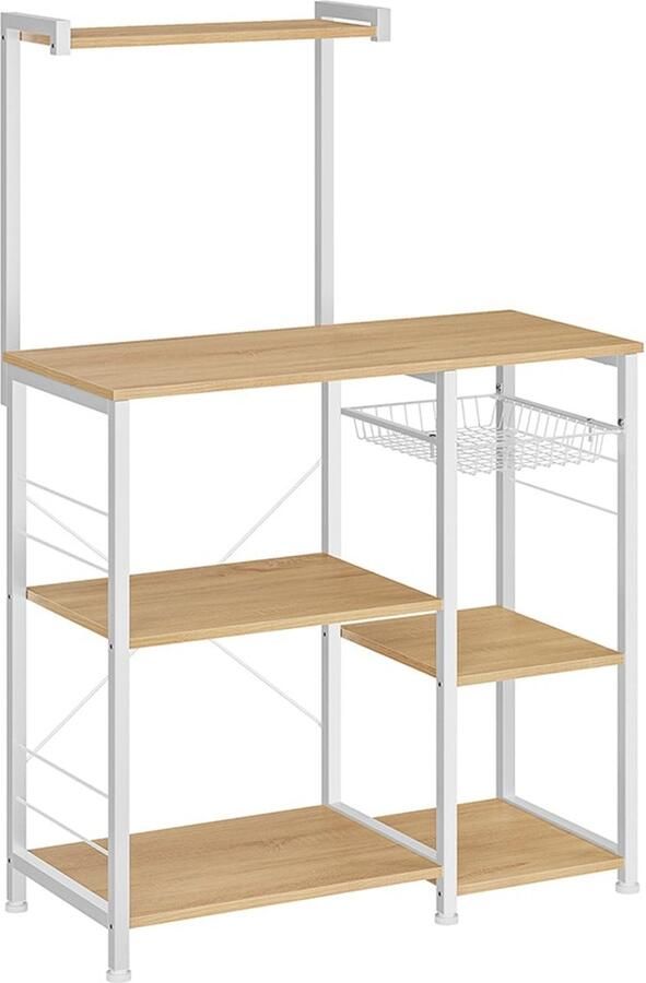 Rootz Living Rootz Keukenplank met Metalen Mand Eiken Beige Wit Opbergrek Stalen Mand Spaanplaat 40cm x 90cm x 134cm