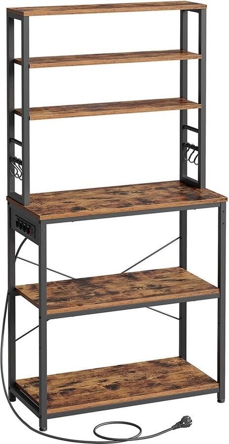 Rootz Living Rootz Keukenplank Vintage Bruin & Zwart Opbergmeubel Kast Spaanplaat & Staal 40cm x 80cm x 167cm S Haken Eenvoudig te monteren