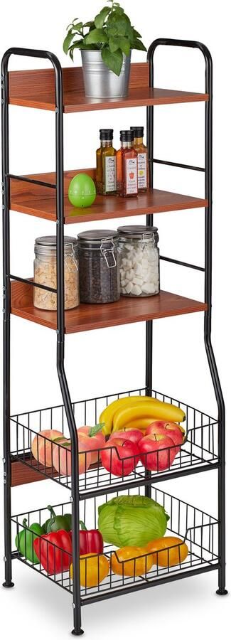 Relaxdays keukenrek opbergrek staand rek 5 etages voorraadrek groenterek mandjes zwart