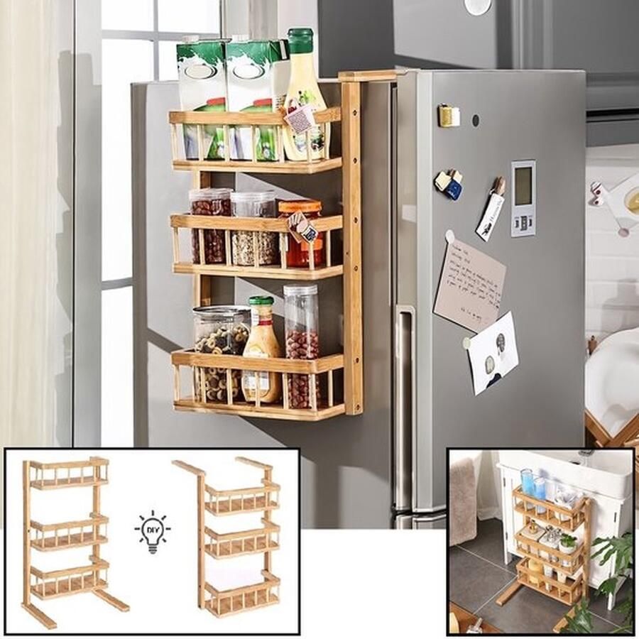 Keukenrek Hangend Of Staand Opbergrek Keukenrek Badkamerrek Hangend aan de koelkast Of Staand op vloer