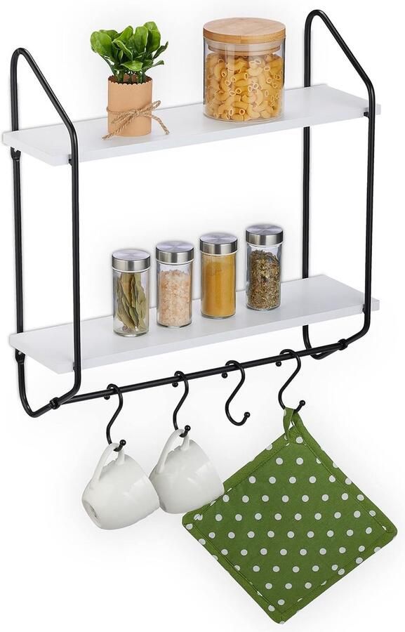 Keukenrek hangend wandrek smal 1 stuk wit zwart 50x45x14 cm