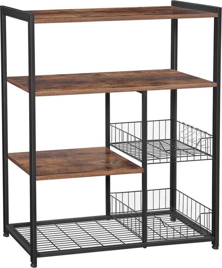 Keukenrek met industriële stijl keukenopbergrek keukenwandrek keukenhoekrek open keukenrek industrieel keukenrek spaanplaat donkerbruin 80 x 35 x 95 cm (L x B x H)