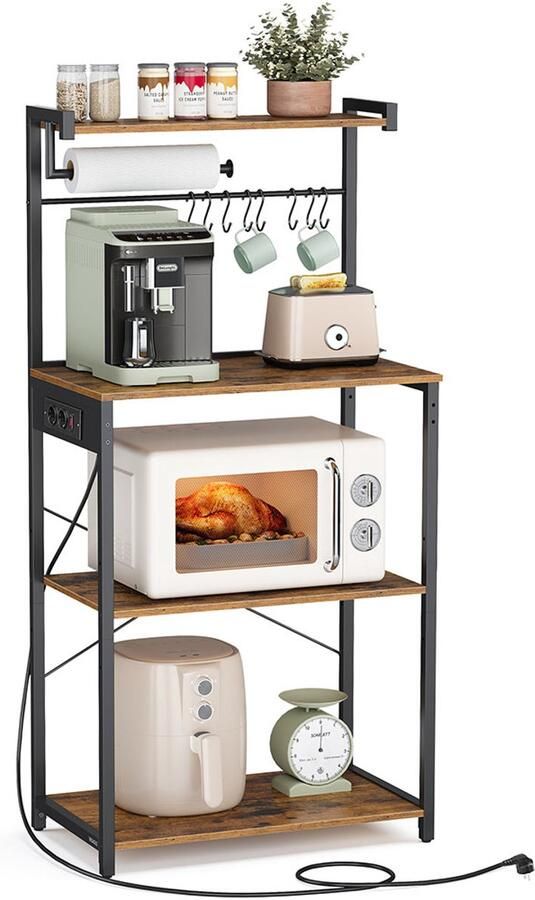 Keukenrek – Met Stopcontacten – 4 Niveaus – Vintagebruin – Inktzwart