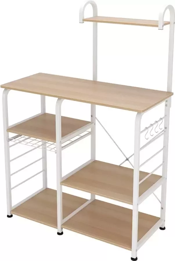 Livingsigns Keukenrek staand met kruidenrek magnetronhouder staand rek metaal ruimtebesparend bakkersrek met frame en met haken rek voor keuken zwart