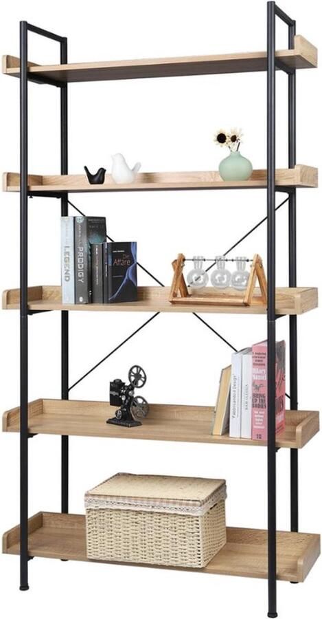 Keukenrek Vintage Keukenkast Opbergkast 4 Planken Lagen Boekenkast Wandkast Bruin Zwart Hout Metaal