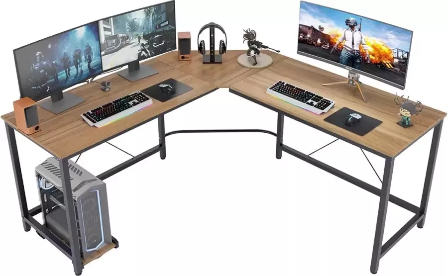 Hoekbureau studie 120 x 120 cm stabiel bureau L-vorm voor kantoor pc-hoektafel computertafel met monitorstandaard en laden eenvoudig te monteren hoektafel gaming zwart - Foto 2