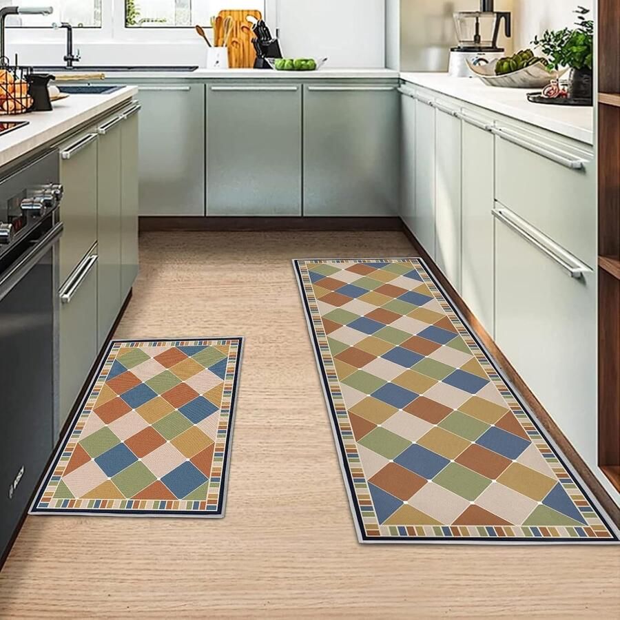 Keukentapijt antislip set absorberend en wasbaar 2 delig geometrisch 40x120 cm + 40x60 cm