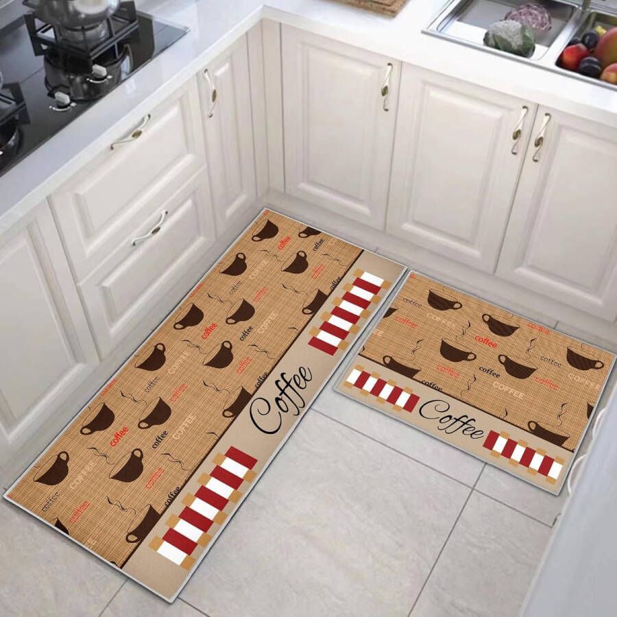 Keukentapijt loper keukenloper 2 stuks keukenloper wasbaar antislip keukenmat stofdicht deurmat voor binnen anti-vermoeidheid tapijtloper (H 43x75 + 43x150 cm)
