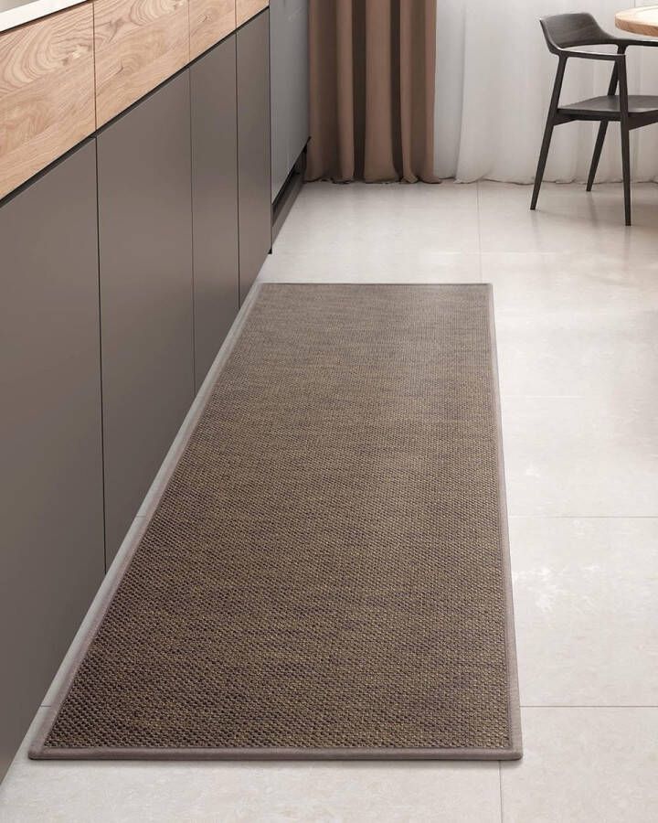 Keukentapijt wasbaar antislip geweven keukenloper absorberend tapijtloper keuken tapijt keuken gemakkelijk te reinigen keukenmat voor keuken eetkamer wasruimte (bruin 43 x 120 cm)