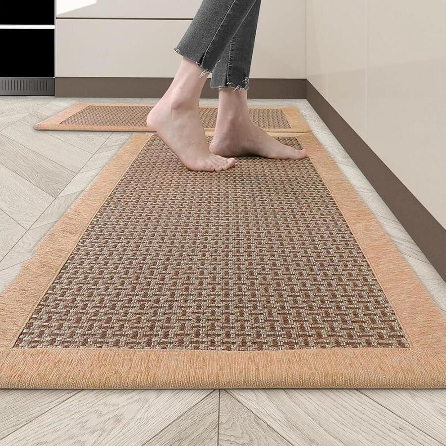 Keukentapijt wasbaar antislip keukenloper van katoen en linnen geweven tapijtloper loper absorberend keukenmat voor keuken eetkamer wasruimte (bruin 50 x 120 cm)
