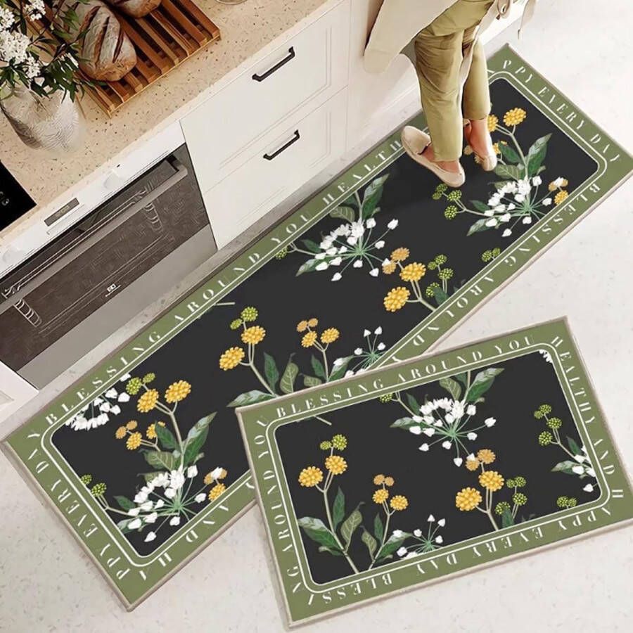 Keukentapijten 2 stuks antislip keukentapijt sets 43 x 75 + 43 x 150 cm wasbare waterabsorberende lopermat voor bijkeuken slaapkamer en entree