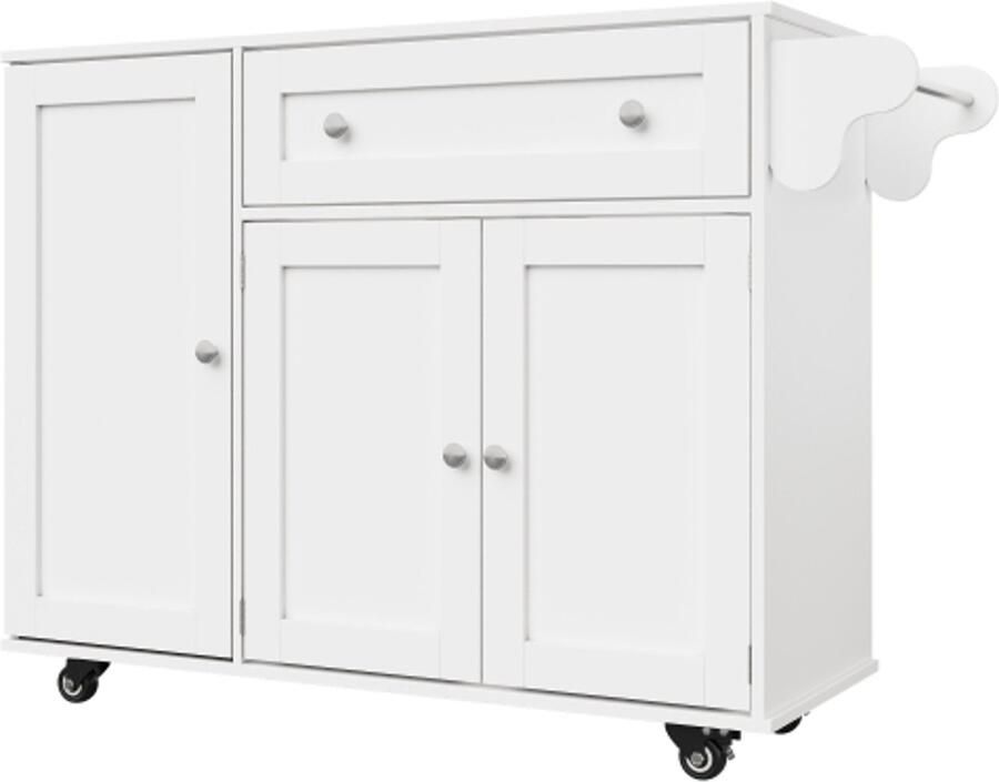 Keukentrolley afneembare eettrolley met opklapbaar tafelblad kastdeur met snackplank verstelbare tussenschotten 1 lade 4 wielen (2 vergrendelbaar) wit (105 5*40-60*83cm)