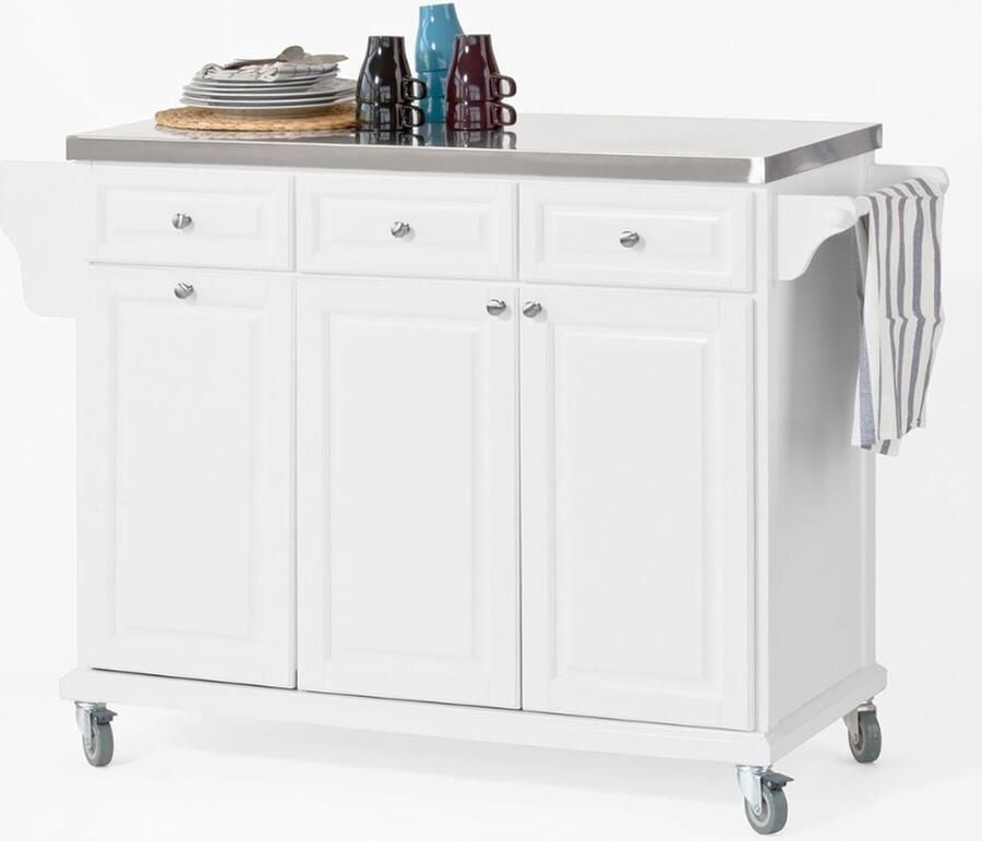 Keukentrolley Keukenkast Roestvrij staal 3 lades 107x95x48.5 cm