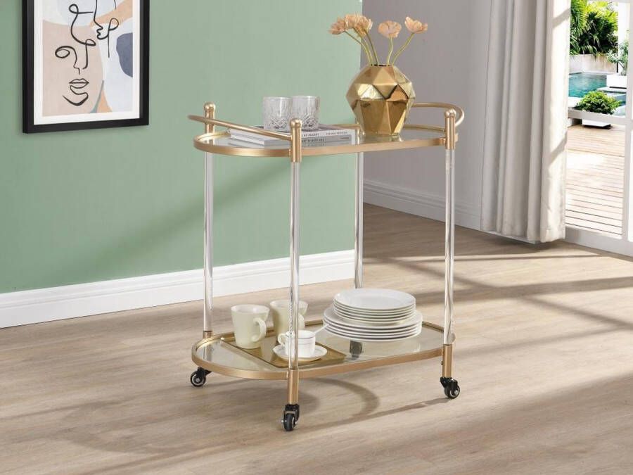 Vente-unique Keukentrolley op wieltjes van gehard glas en metaal Transparant en goud NOVINA L 76.5 cm x H 76 cm x D 42.5 cm - Foto 2