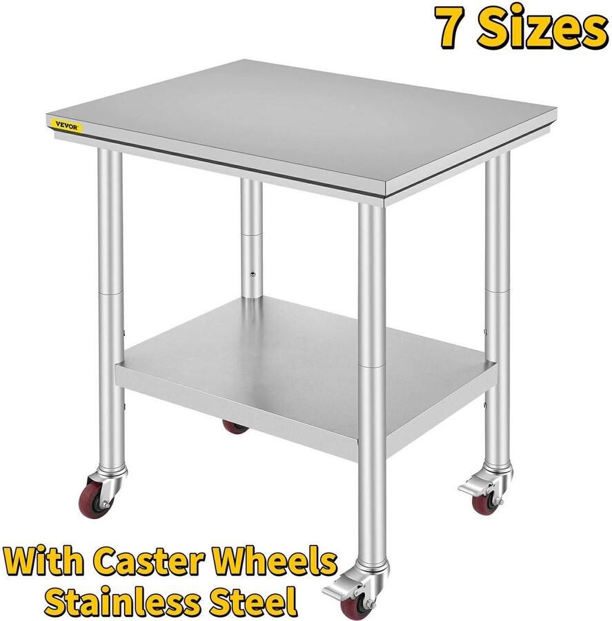 Keukentrolley Serveerwagen Keukeneiland Kookeiland Keuken Werktafel Roestvrijstalen Werktafel 30 x 18 inch Met Opslagrekken & Wielen
