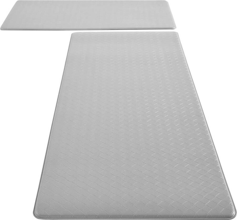 Keukenvloermatten voor de gootsteen Waterdichte antislip PVC Keukenvloermat Zacht gevoerde keukenmat Runner Set voor thuiskantoor Wasruimte 2-delig Grijs