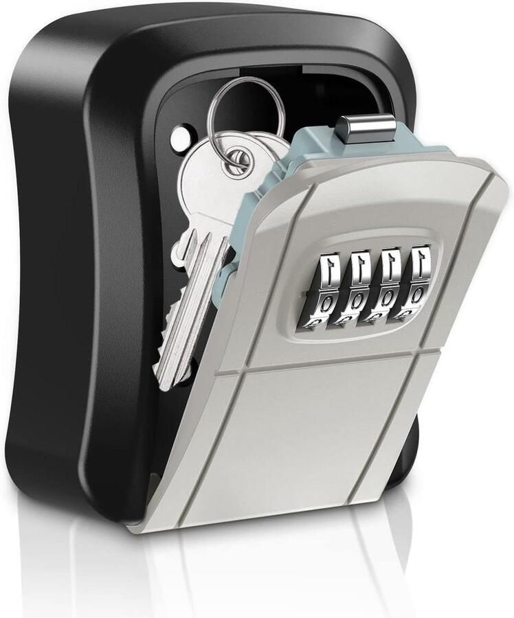 4 Digit Code Key Safe Box Weatherproof Wall Mounted Key Cabinet Stainless Alloy for Office Home Garage (Grey)