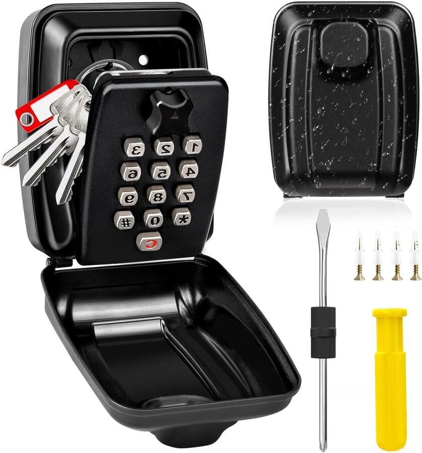 Key Safe Wall Mounted 12 Digit Combination Key Lock Outdoor Waterproof Storage Security Cabinet with Code Large Digital for Keys
