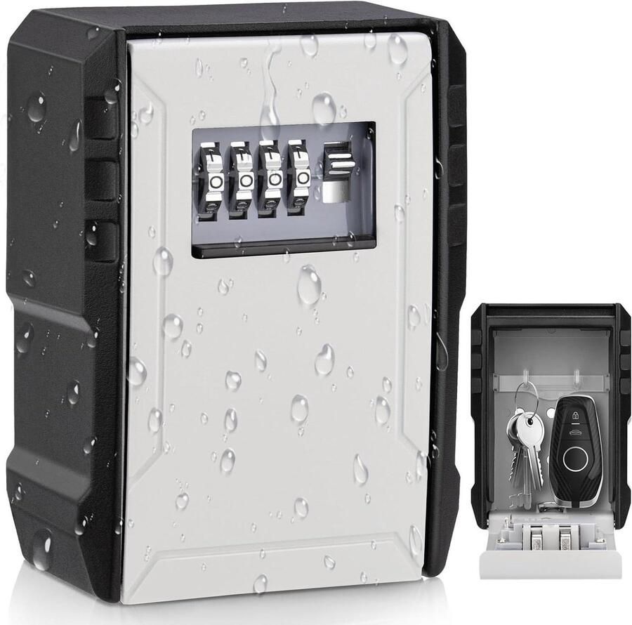 Key Safe Wall Mounted Cabinet with Number Code Weatherproof Outdoor Box for Home Keys ID Card Garage School