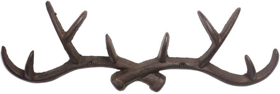 KiaoTime l Vintage 14 Rustieke gietijzeren wandkapstok met hertengewei Shabby Chic kapstok sleutelhanger hoedenhanger badkamerhaak (roestig bruin)