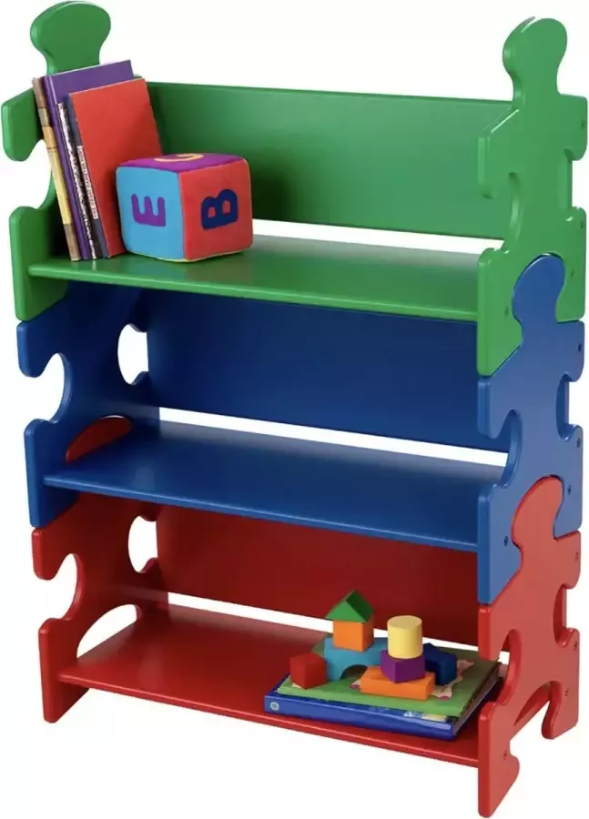 KidKraft 14400 Rood-groen-blauwe puzzelboekenkast voor kinderen meubilair voor kinderkamer boekenkast met 3 planken
