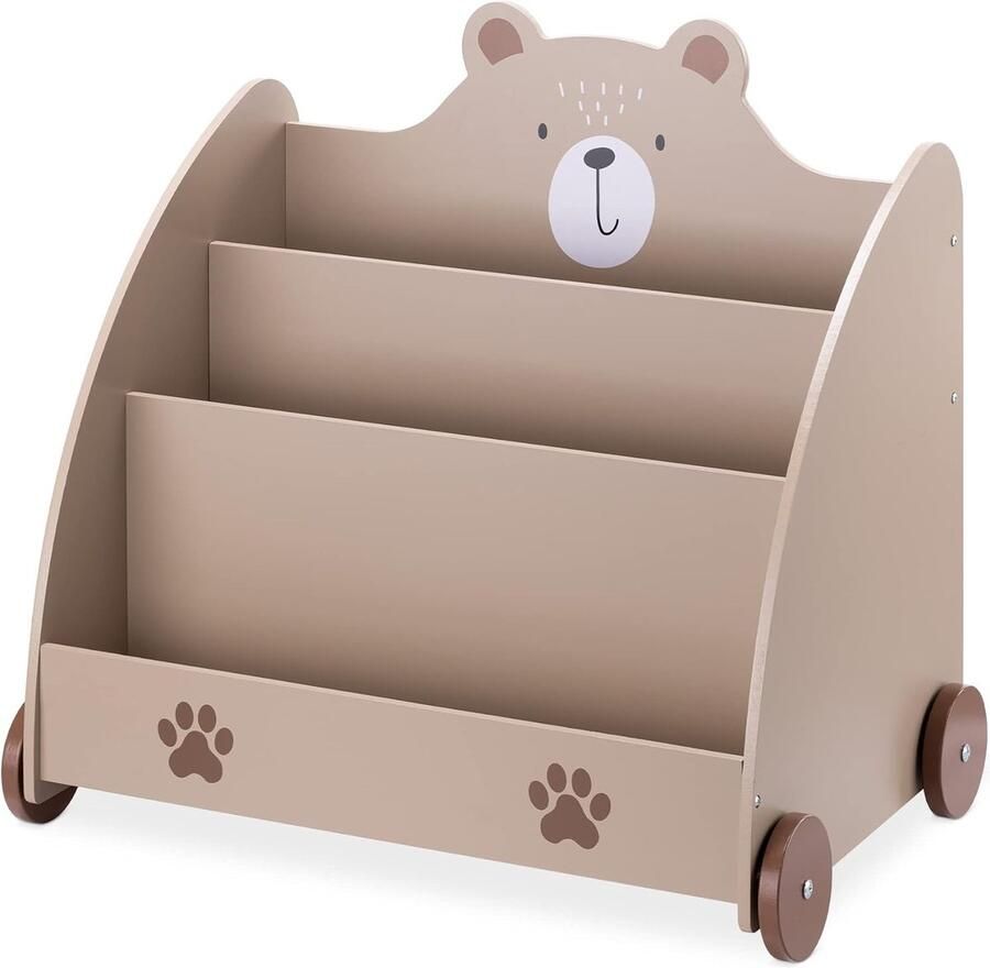 Boekenkast kind met wieltjes Houten boekenrek voor de kinderkamer met 3 vakken 60 x 58 x 40 cm Organizer voor boeken en speelgoed bruin