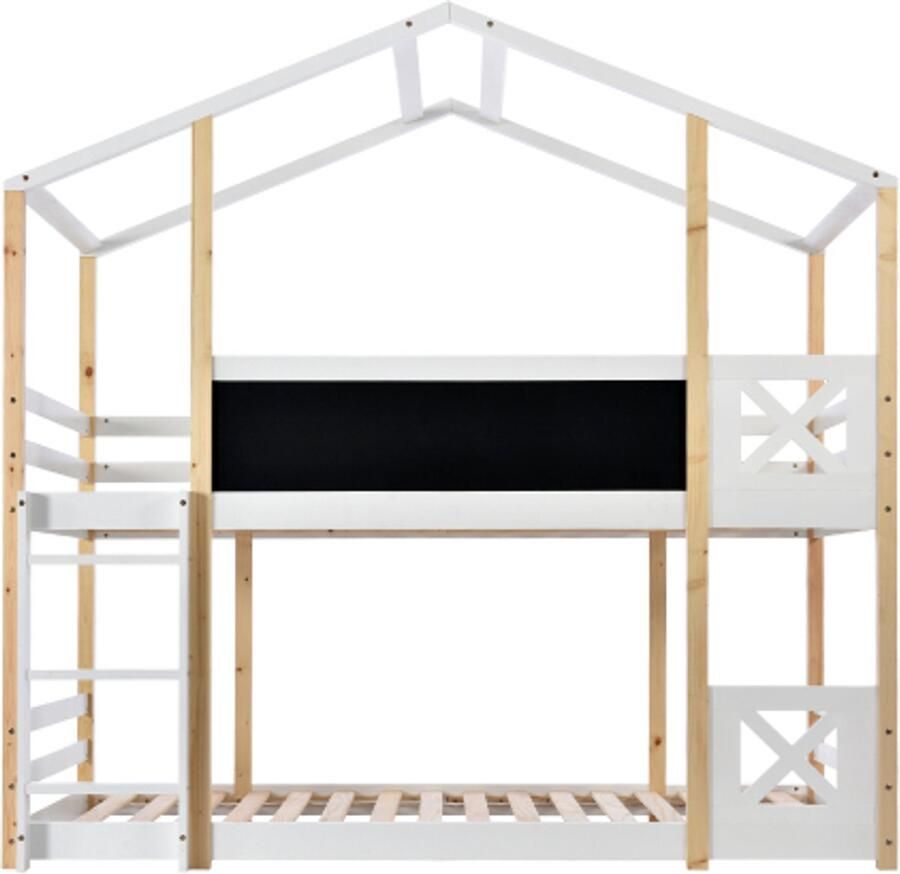 Kinder boomhut bed met ladder 90 x 200 cm hoogslaper voor kinderen – 2 lattenbodems – naturel & wit