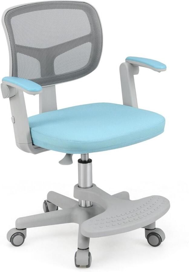 Kinder Bureaustoel – Verstelbare Hoogte met Armleuningen Voetsteun en Wielen Blauw (3-15 Jaar)