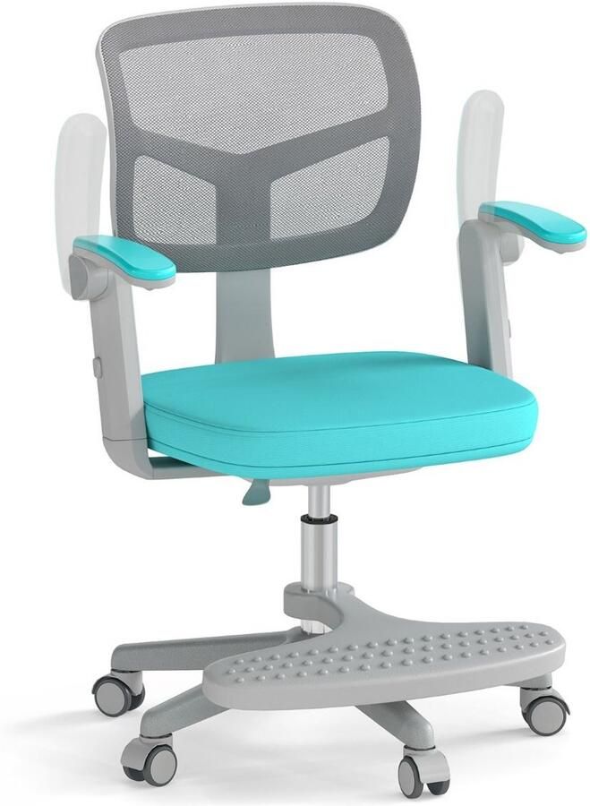 Kinder Bureaustoel – Verstelbare Hoogte met Armleuningen Voetsteun en Wielen Groen (3-15 Jaar)