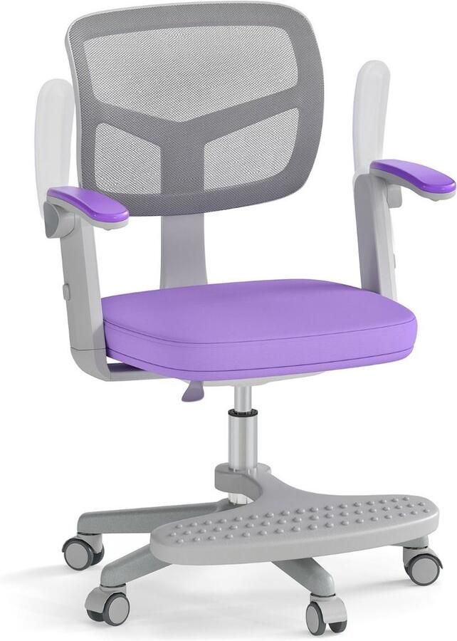 Kinder Bureaustoel – Verstelbare Hoogte met Armleuningen Voetsteun en Wielen Paars (3-15 Jaar)